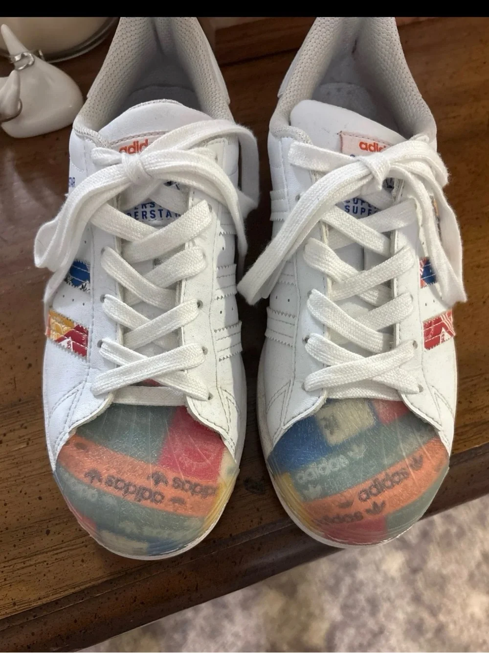 adidas White Espadrille-Style Sneakers with Multicolor Toe Caps